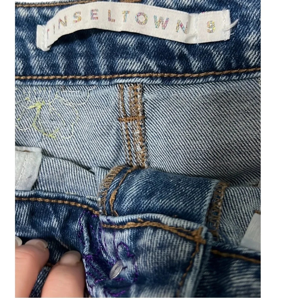 Distressed Embroidered Floral Boyfriend Jeans Raw Hem Boho Grunge Size 9 - Picture 5 of 10